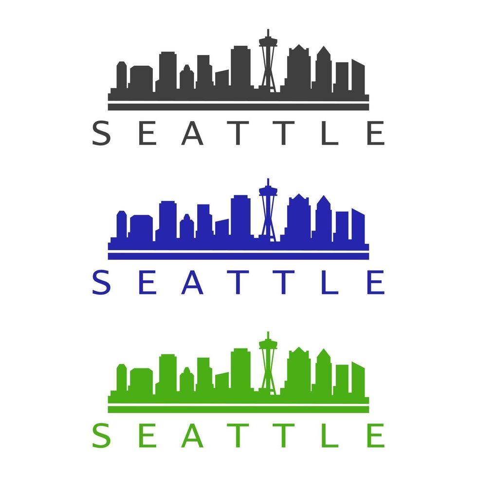 skyline di Seattle illustrato su sfondo bianco vettore