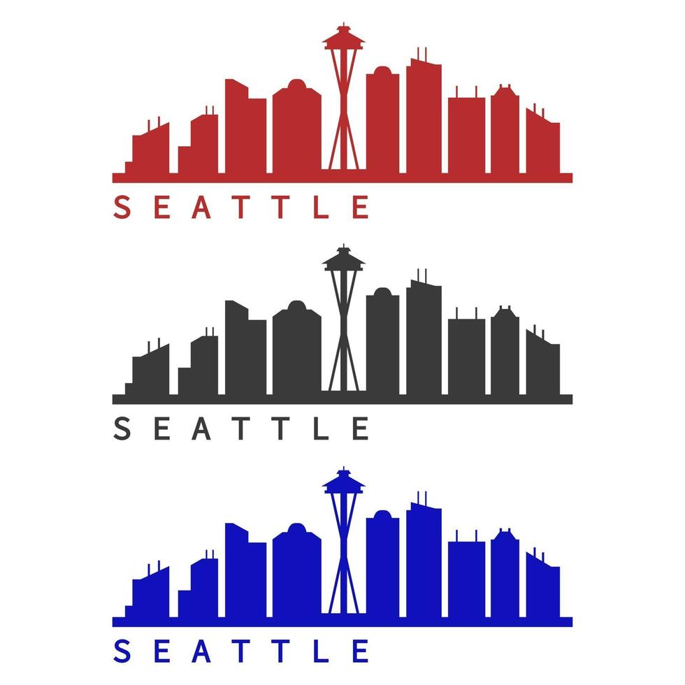 skyline di Seattle illustrato su sfondo bianco vettore