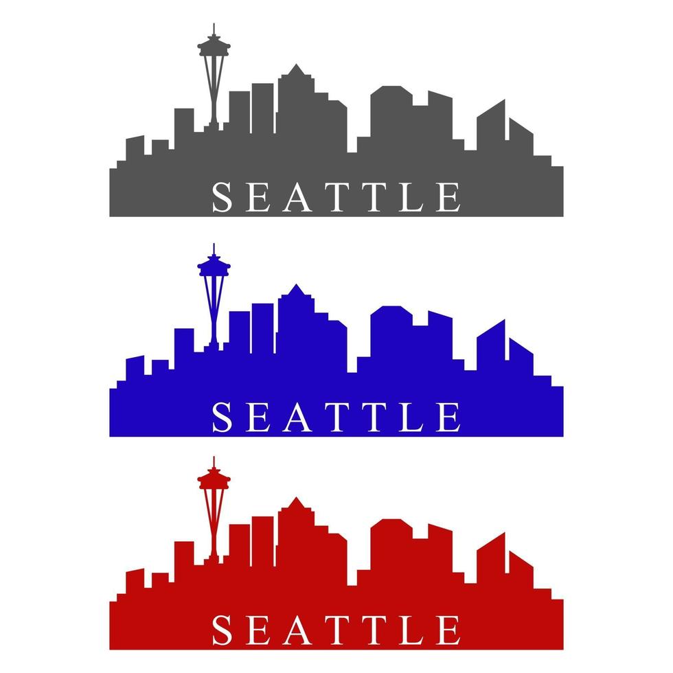 skyline di Seattle illustrato su sfondo bianco vettore