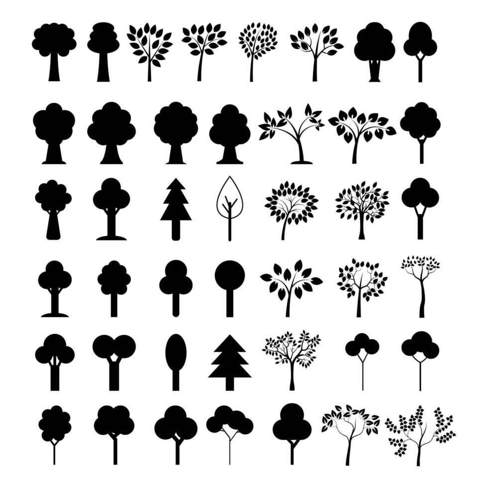 set di alberi illustrati su sfondo bianco vettore