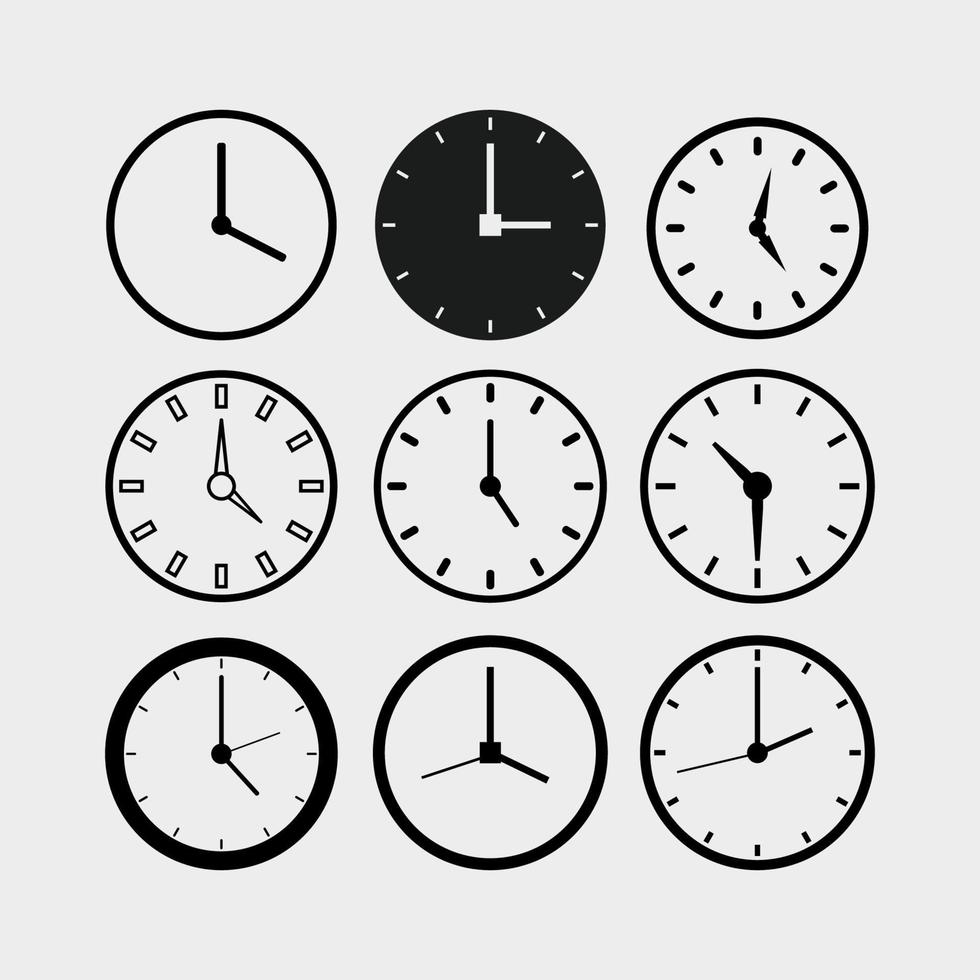 serie di orologi illustrati su sfondo bianco vettore