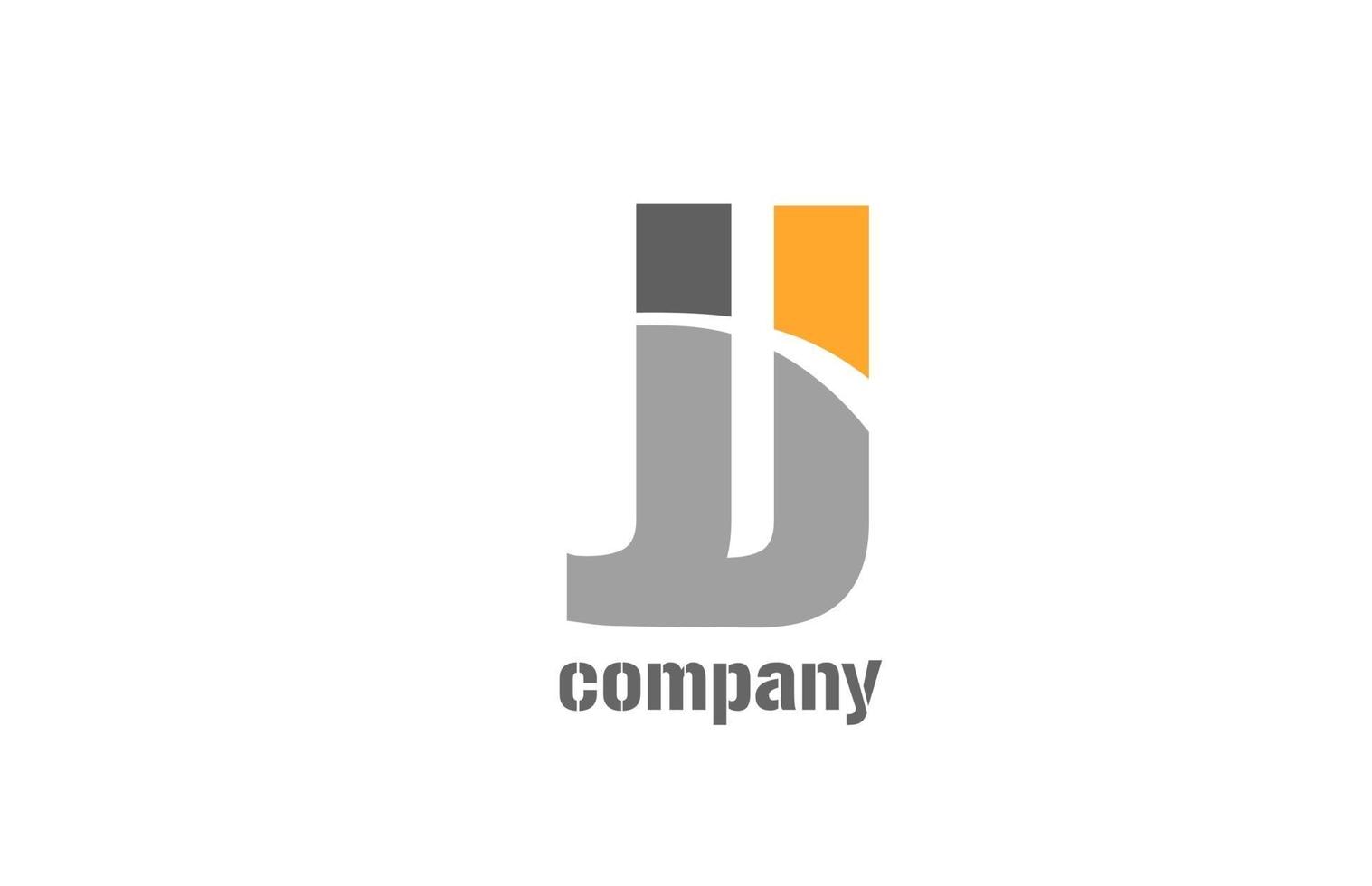 icona del design del logo dell'alfabeto j giallo e grigio per il business vettore
