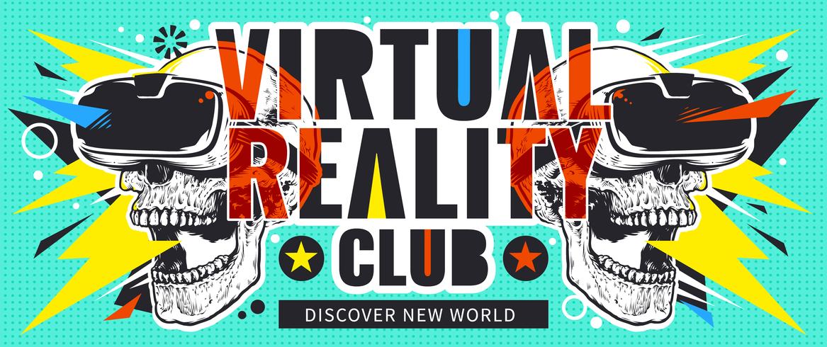 Volantino con realtà virtuale con teschi vettore