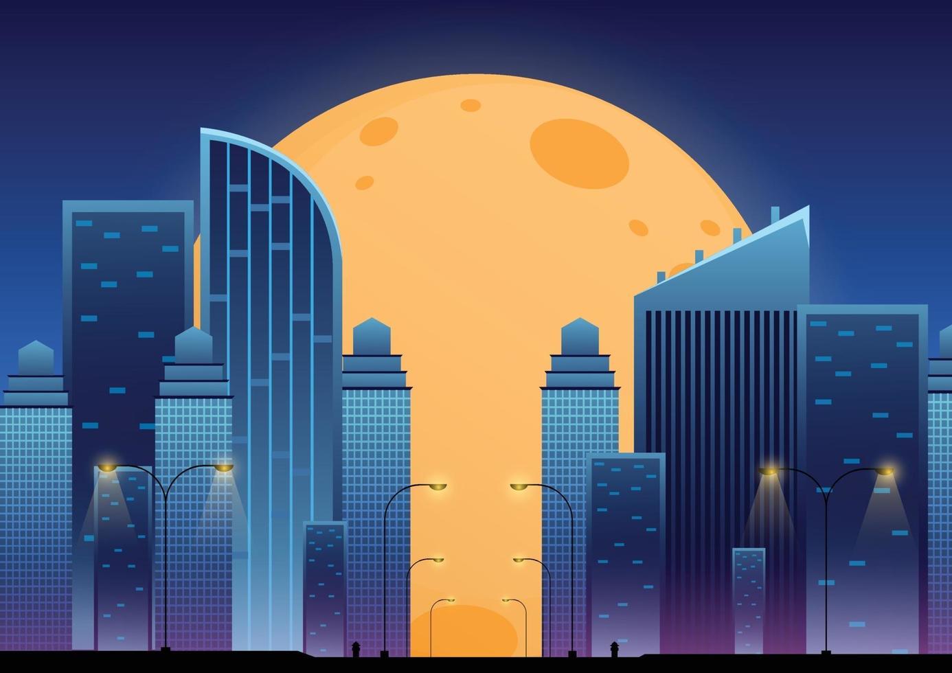 sfondo cartone animato notturno con edificio e luna vettore