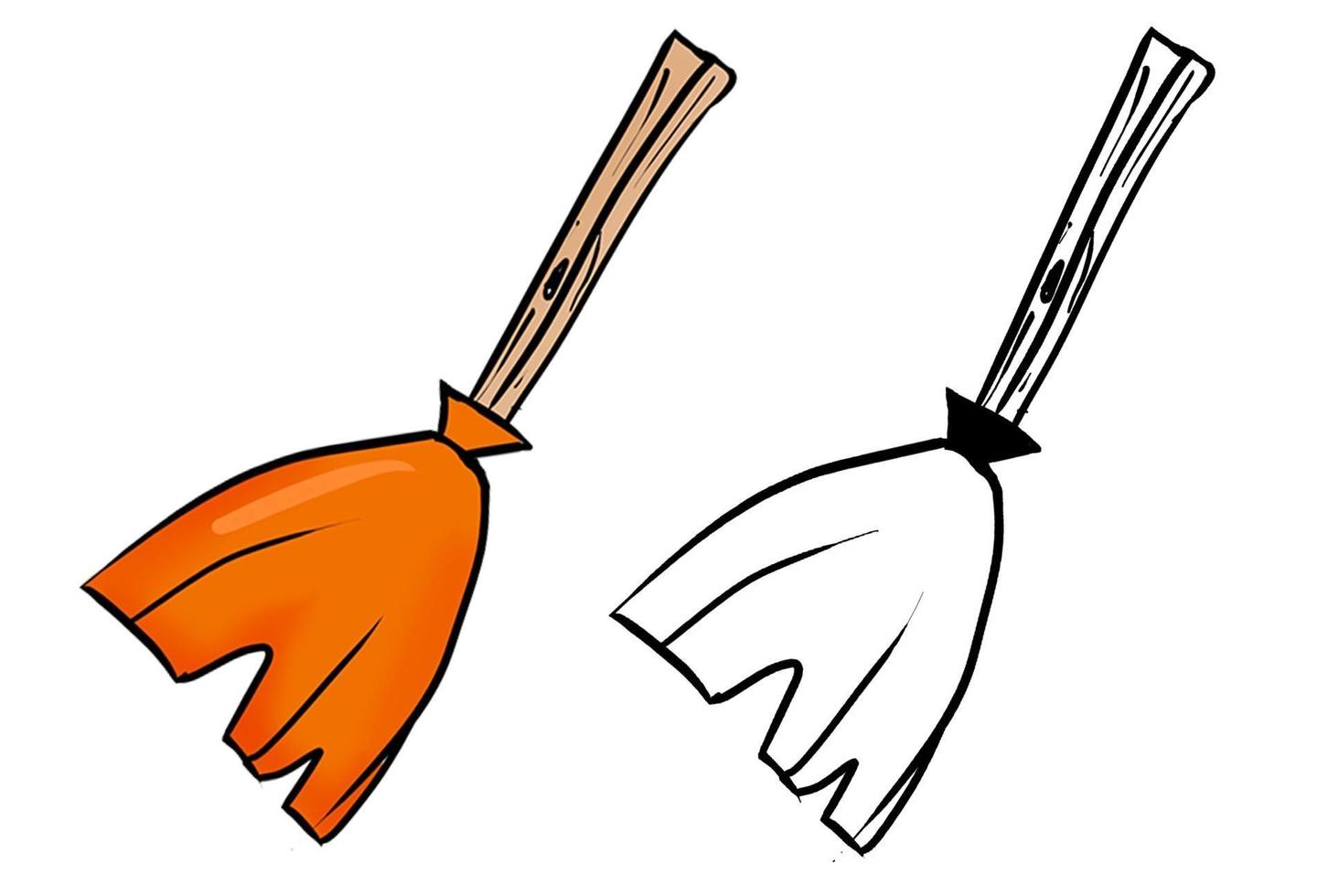 illustrazione disegnata a mano di vettore della scopa della strega arancione di halloween