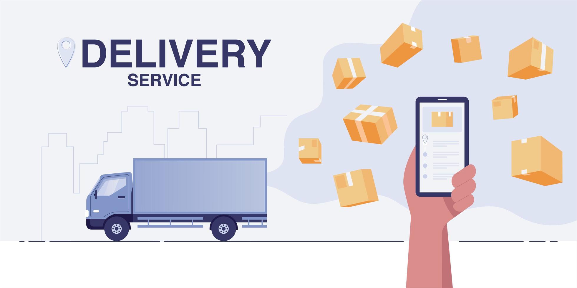 concetto di camion di consegna. app per il servizio di consegna rapida su smartphone. vettore