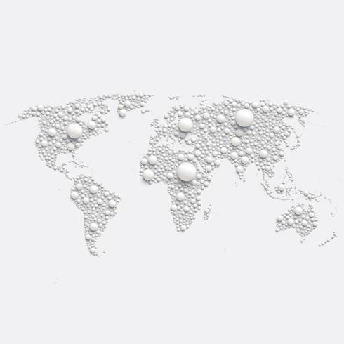 Mappa del mondo bianca fatta da palle, illustrazione vettoriale