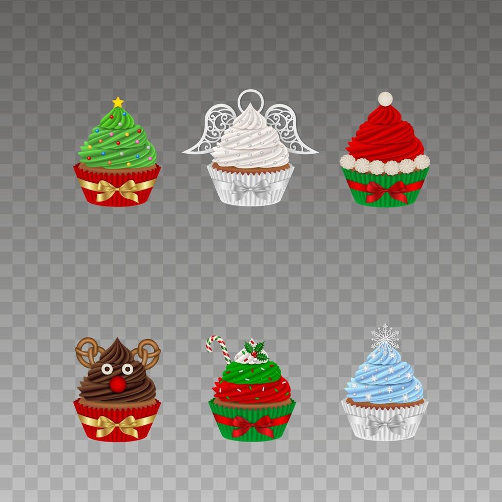 set di cupcakes natalizi con fiocchi vettore