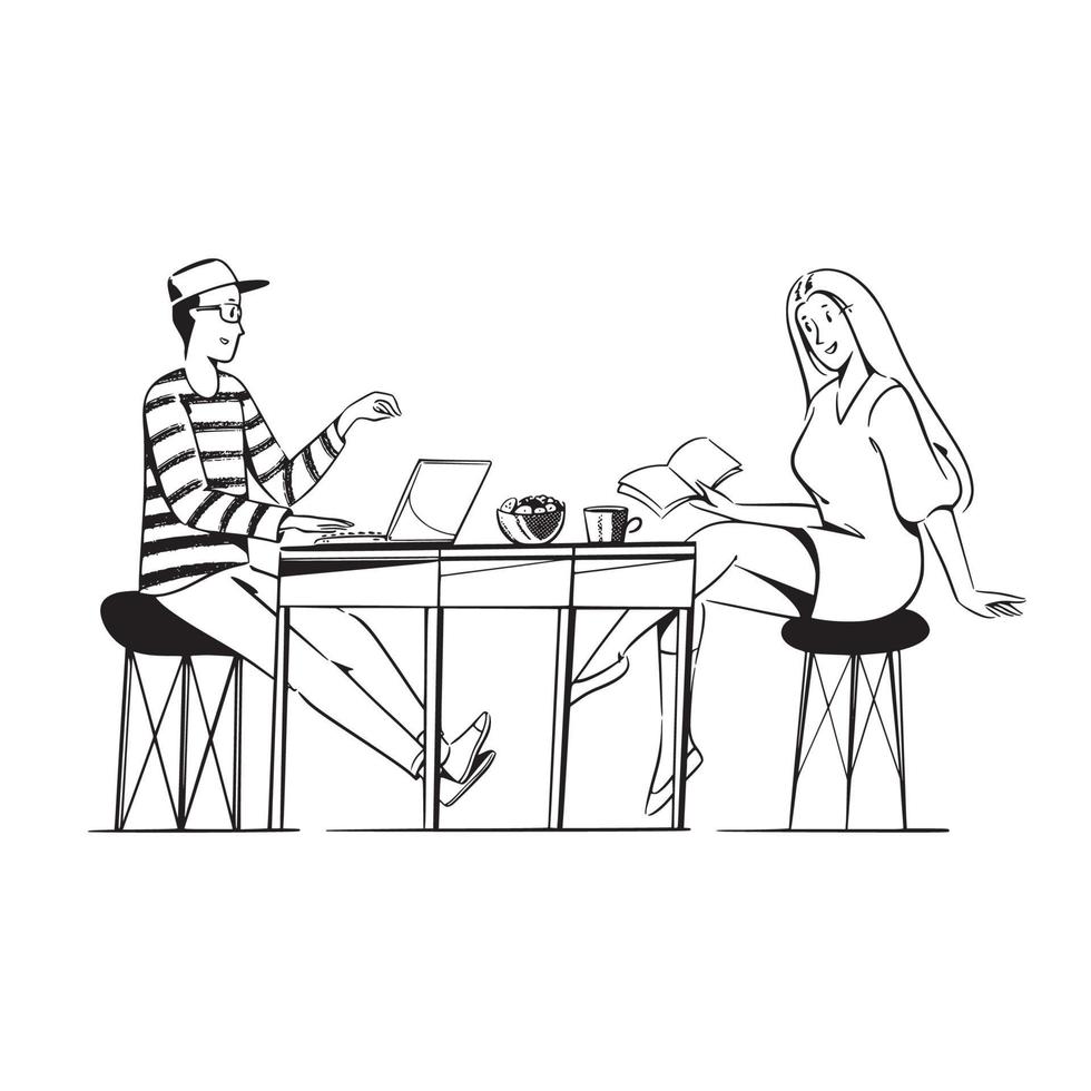 due persone che lavorano nell'illustrazione del caffè vettore