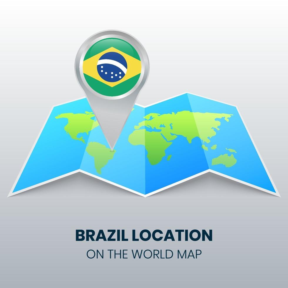 icona della posizione del brasile sulla mappa del mondo, icona della spilla rotonda del brasile vettore