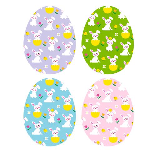 uova di Pasqua con simpatici coniglietti e pulcini vettore