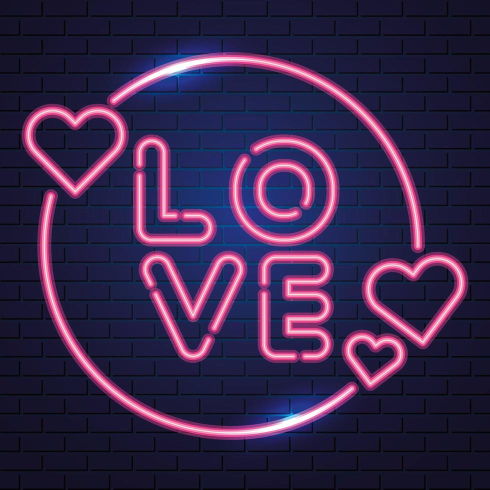 lettere d'amore di luce al neon vettore