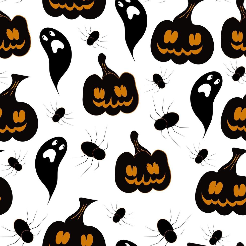 fantasmi spaventosi e zucche con ragni seamless pattern halloween vettore