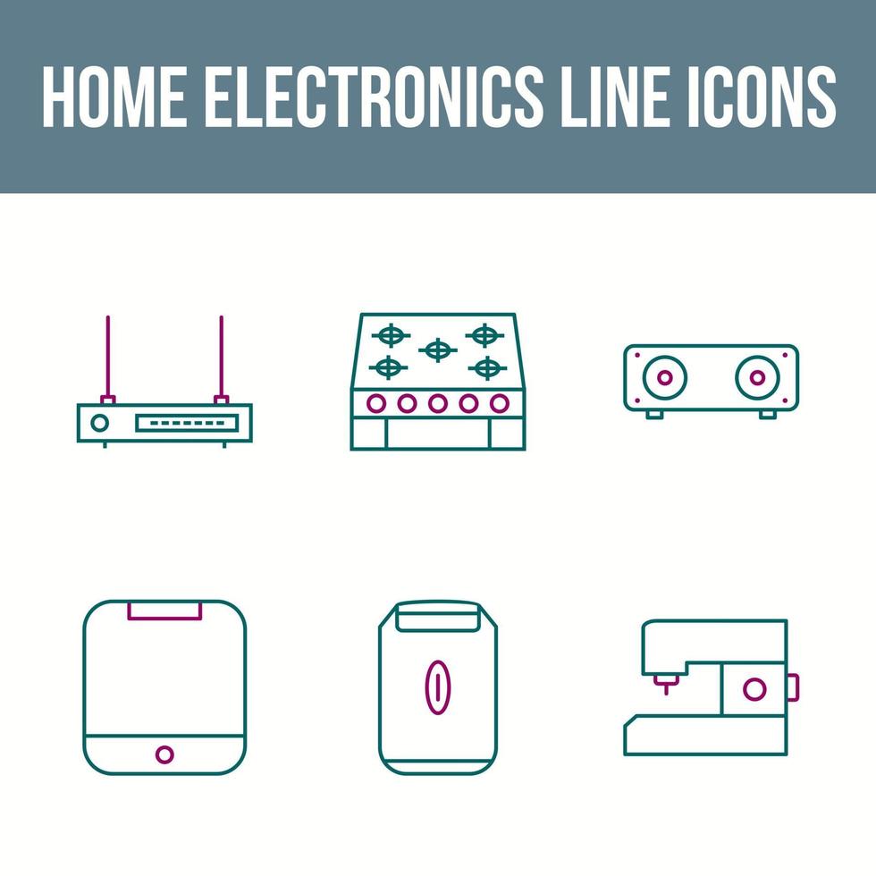 set unico di icone della linea di elettronica domestica vettore