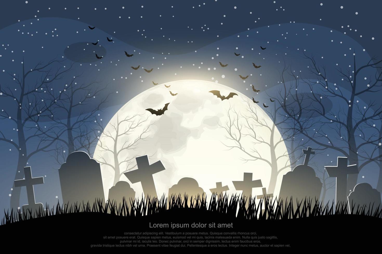 cimitero di halloween nella notte di luna piena. vettore