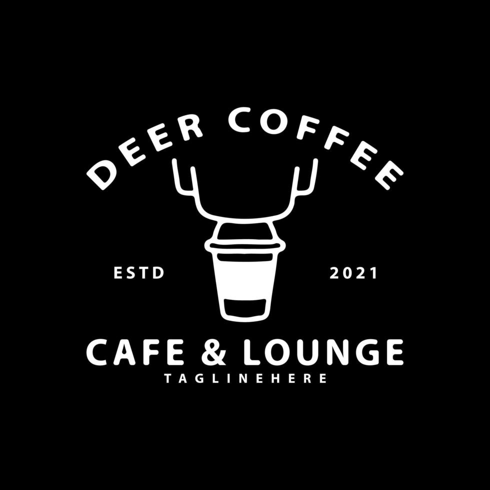 distintivo vintage coffeeshop con tazza di caffè e corna di cervo. vettore