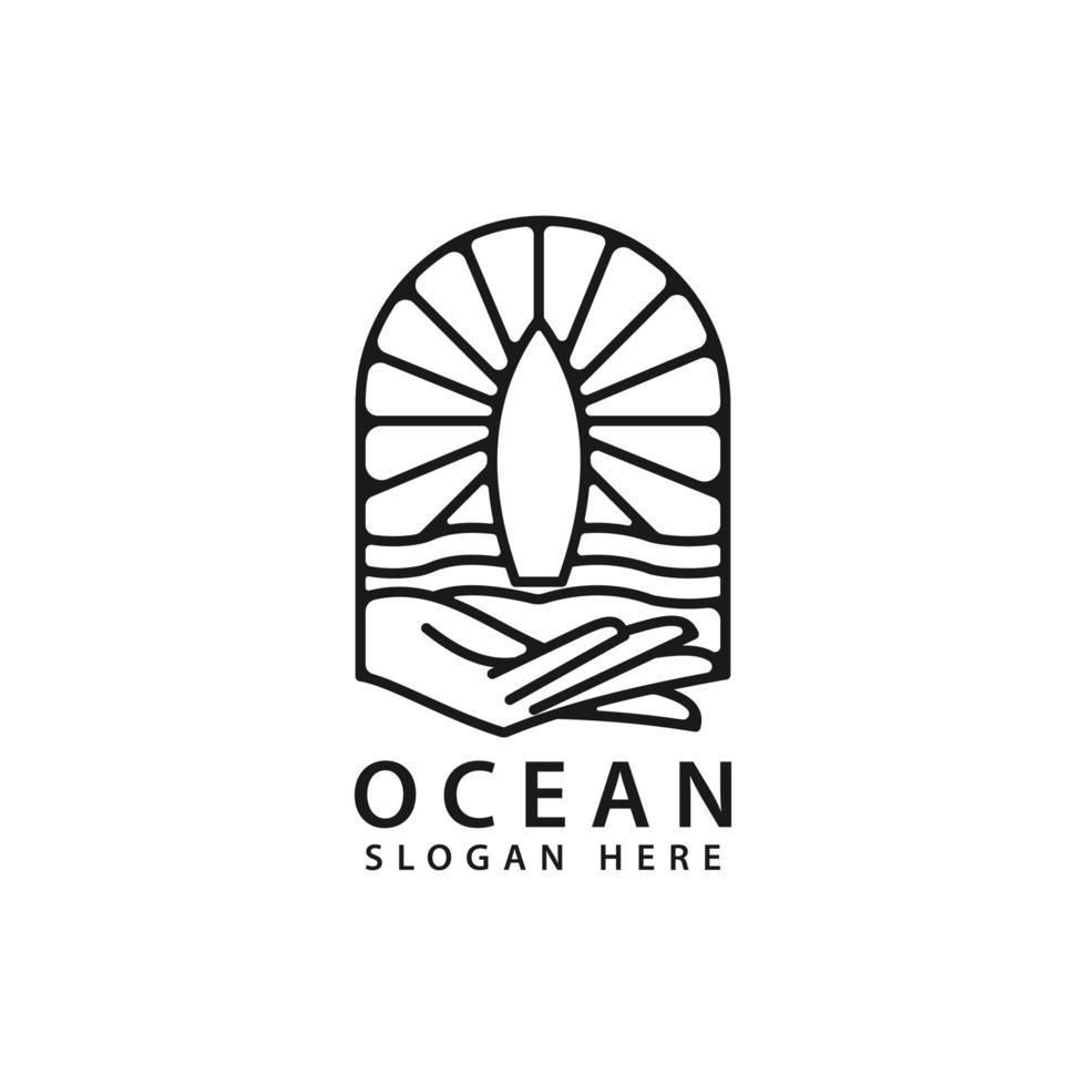 modello di logo di arte di linea delle onde dell'oceano vettore