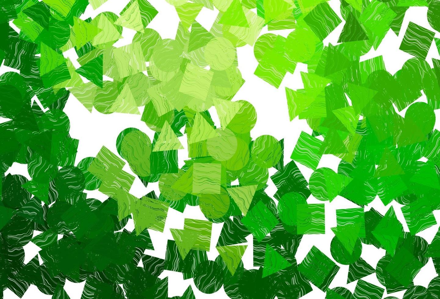 sfondo vettoriale verde chiaro con triangoli, cerchi, cubi.
