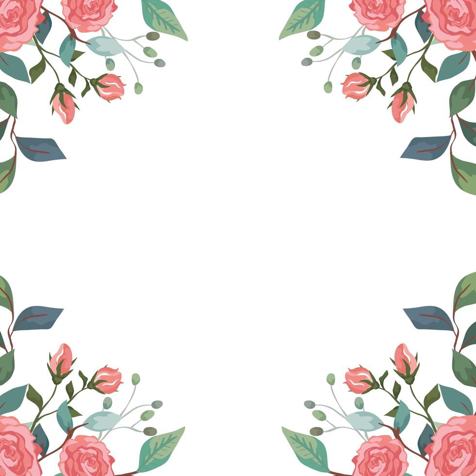 cornice di rose con rami e foglie icona isolata vettore