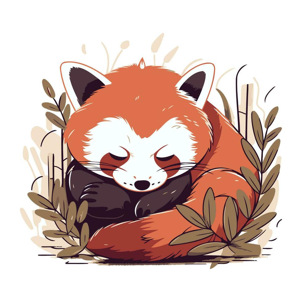 carino rosso panda addormentato nel il foresta. vettore illustrazione.