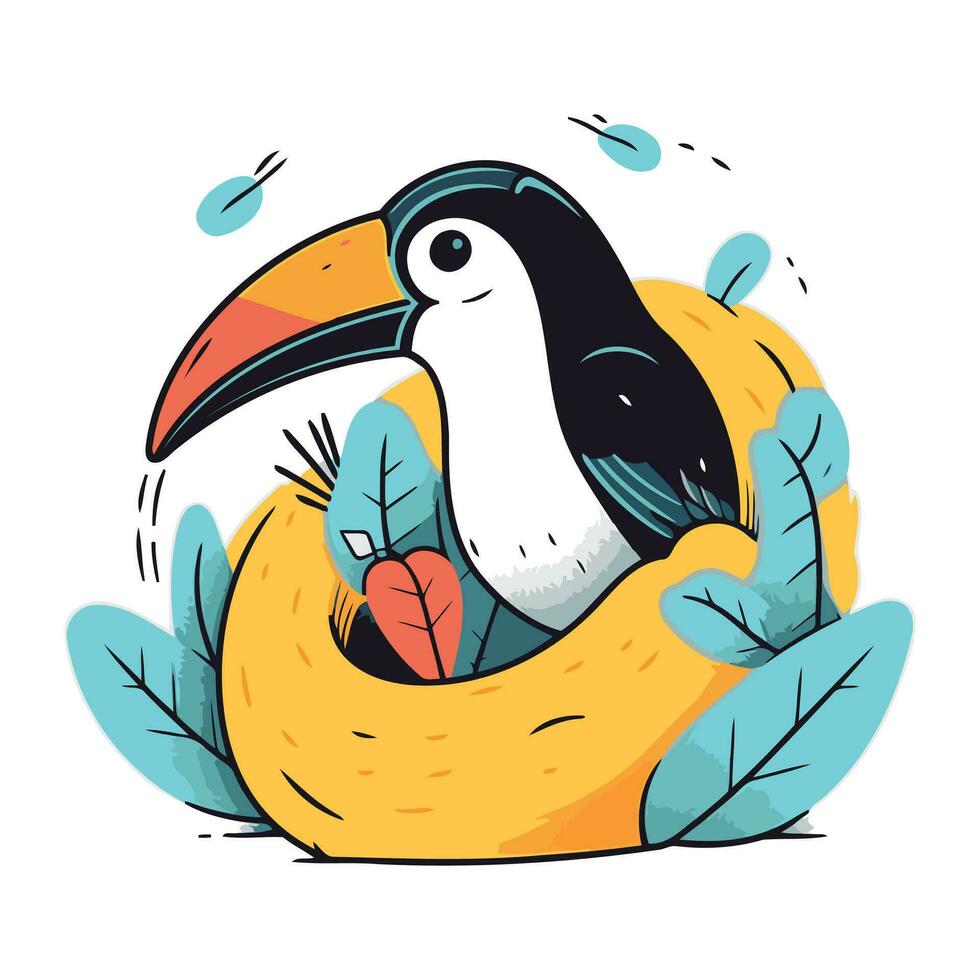 carino cartone animato tucano seduta nel un' nido. vettore illustrazione.