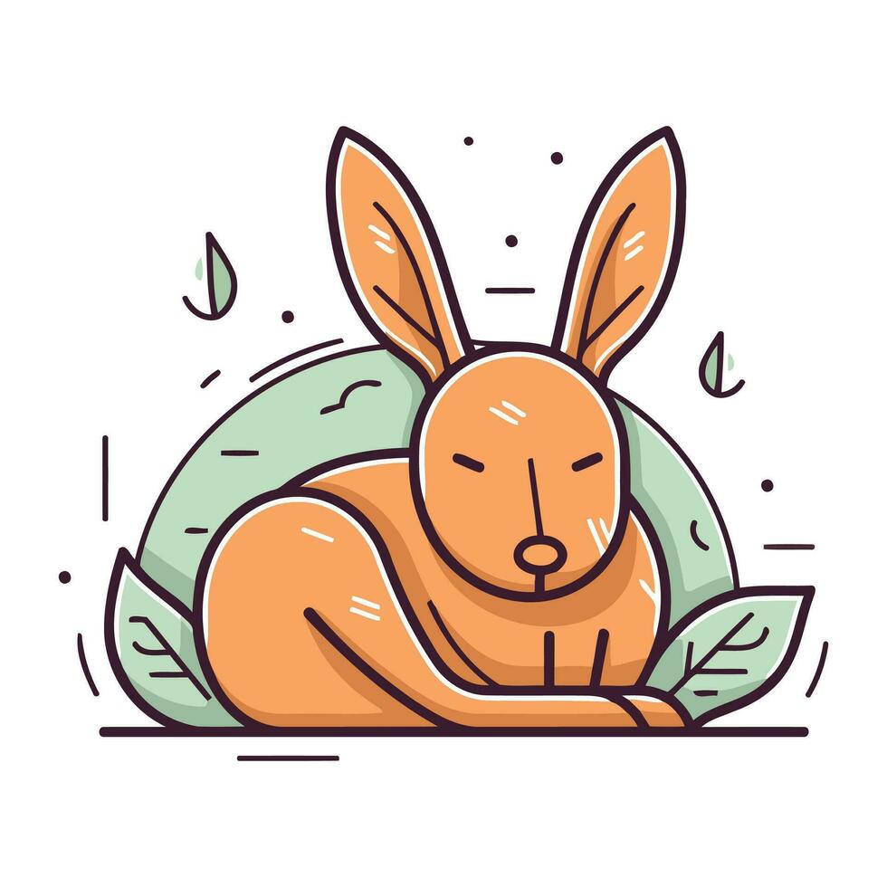 carino cartone animato coniglio con verde le foglie. vettore linea arte illustrazione.