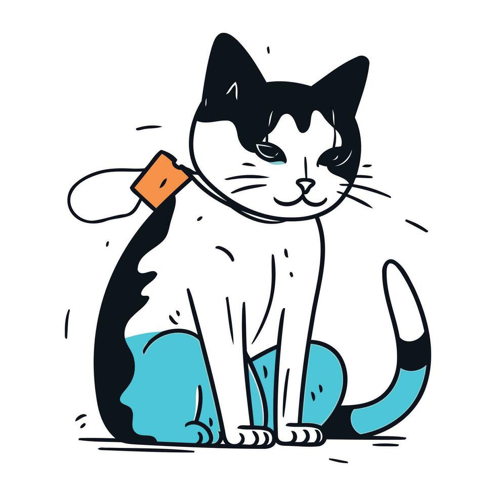 carino gatto con un' guinzaglio. vettore illustrazione nel scarabocchio stile.