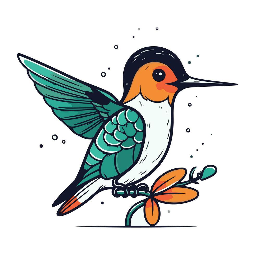 colibrì con fiore. mano disegnato vettore illustrazione nel cartone animato stile.