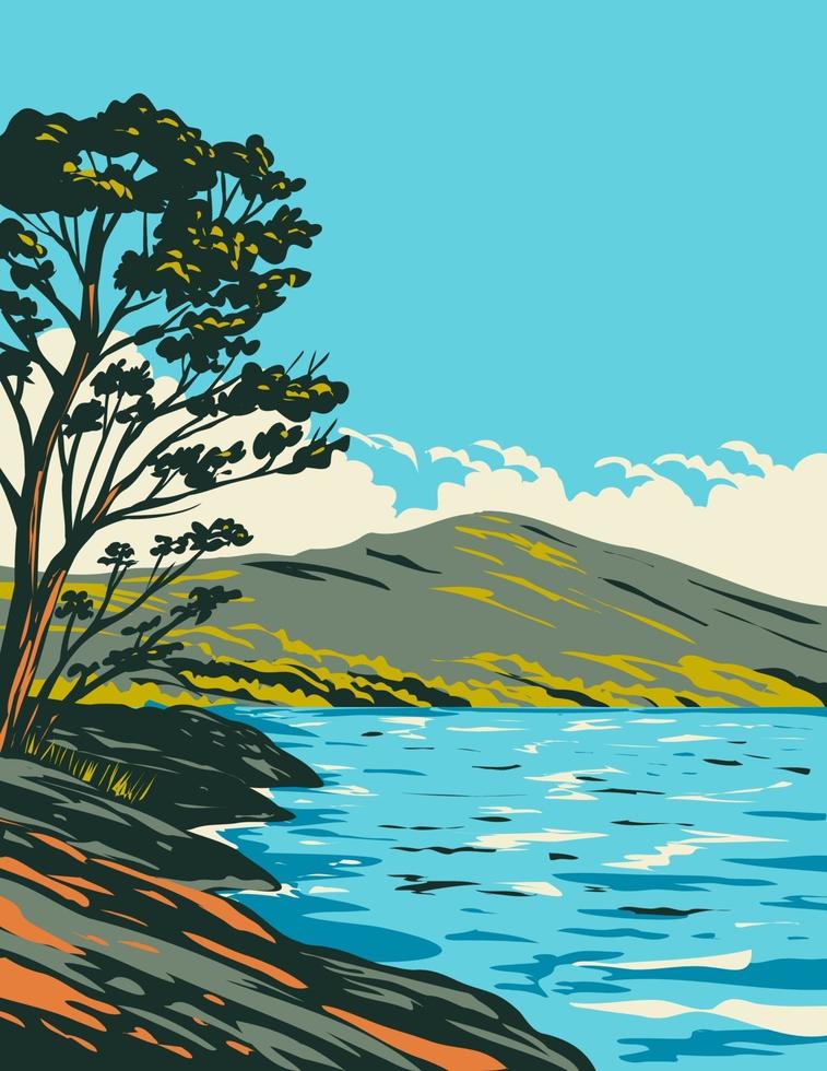 inveruglas isle loch lomond e trossachs parco nazionale art deco wpa vettore