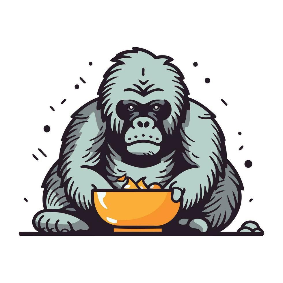 gorilla e ciotola di Miele. vettore illustrazione nel cartone animato stile.