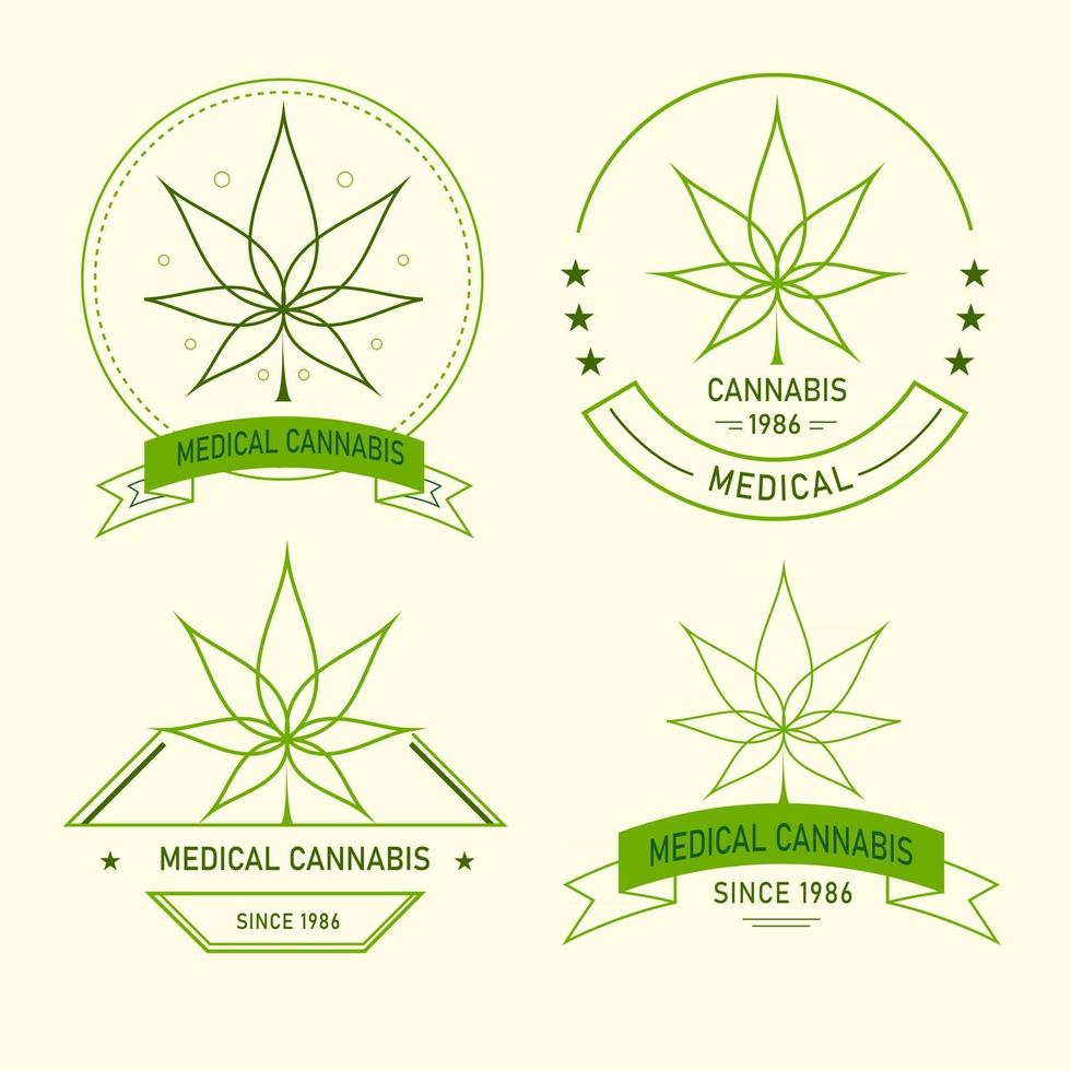 set di emblema di cannabis medica verde, logo. classico vintage vettore