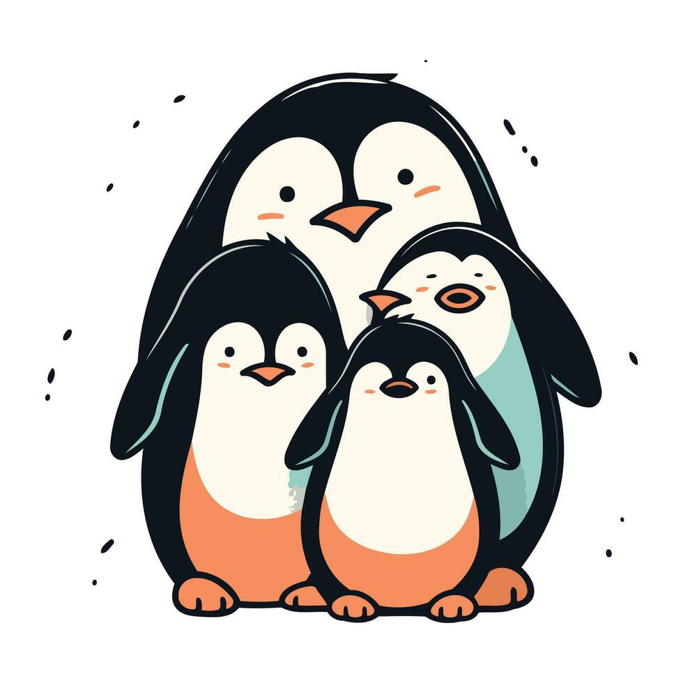 pinguino famiglia. carino cartone animato pinguino vettore illustrazione.