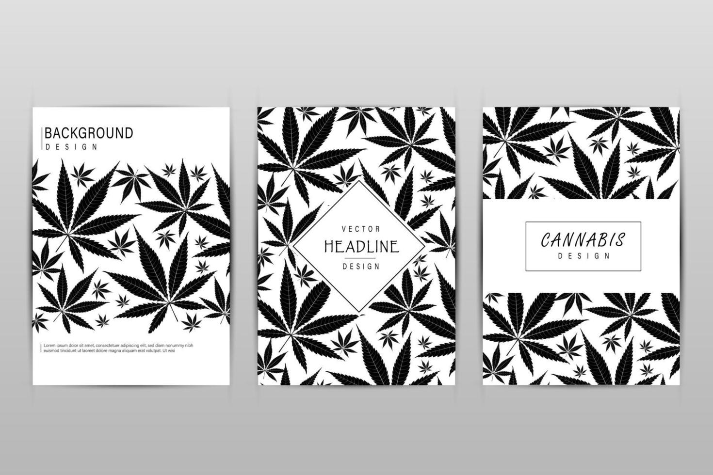 set di carte con motivo di foglie di marijuana per etichetta, poster, web vettore