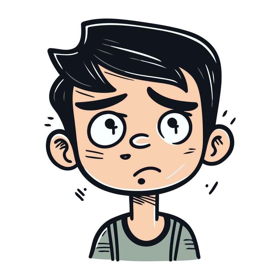 cartone animato illustrazione di un' ragazzo con un' confuso espressione su il suo viso. vettore