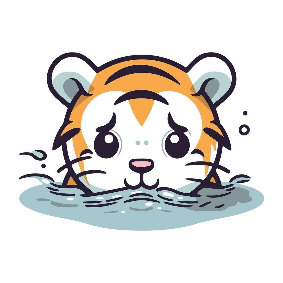 carino cartone animato tigre nel il acqua. vettore illustrazione su bianca sfondo.