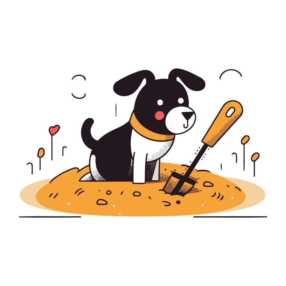 carino cane con pala. vettore illustrazione nel piatto cartone animato stile.