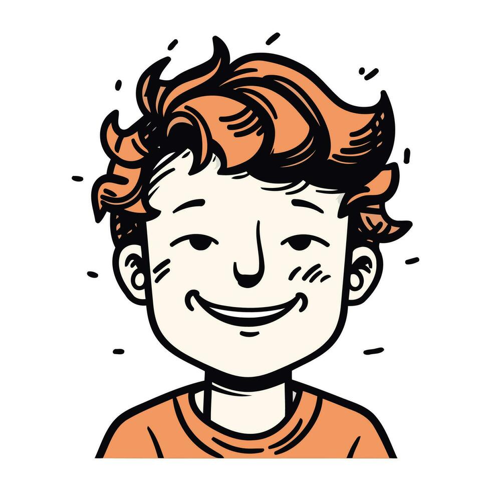 sorridente viso di un' ragazzo con rosso capelli. vettore illustrazione.