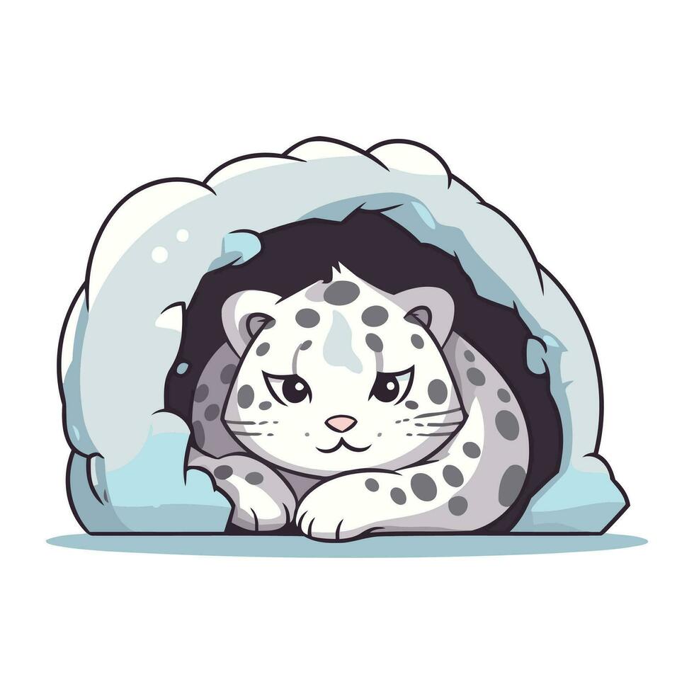 carino leopardo nel un' neve buco. vettore illustrazione su bianca sfondo.