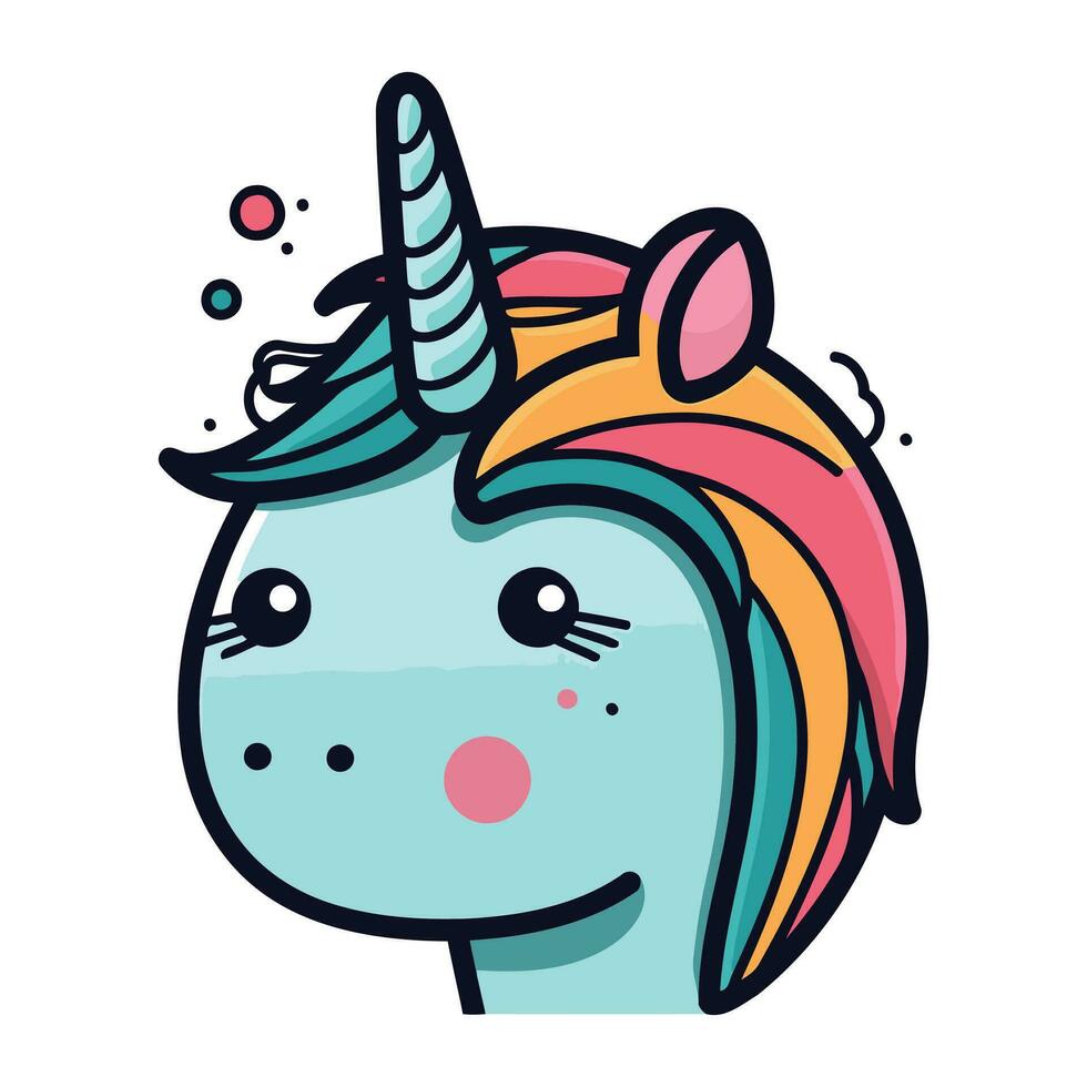 unicorno testa. carino cartone animato animale. vettore illustrazione.