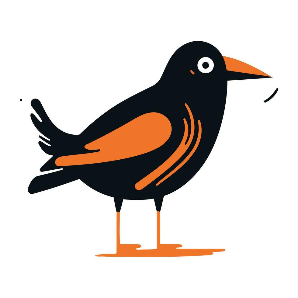 carino nero uccello isolato su un' bianca sfondo. vettore illustrazione.