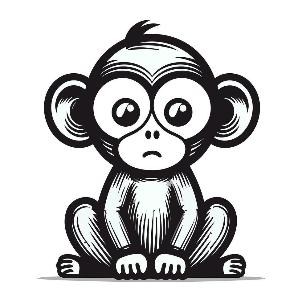 scimmia seduta su il terra. monocromatico vettore illustrazione.