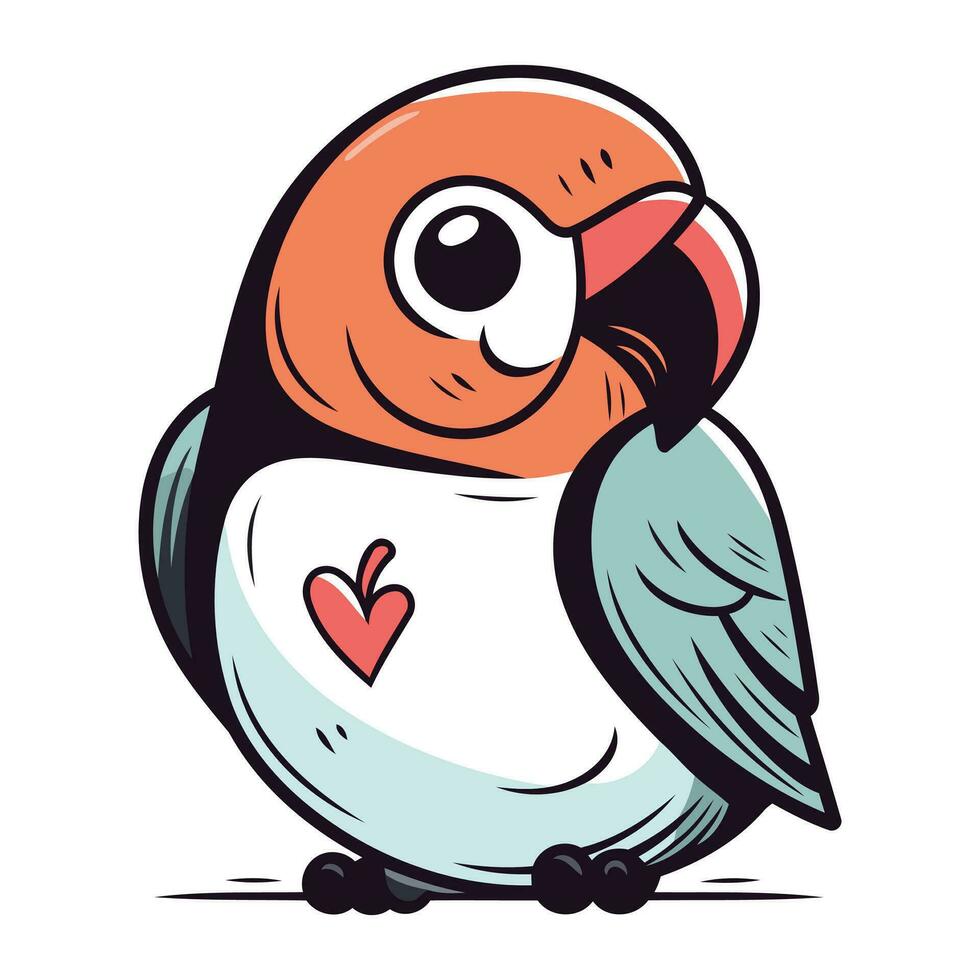 vettore illustrazione di carino cartone animato pinguino con cuore nel becco.