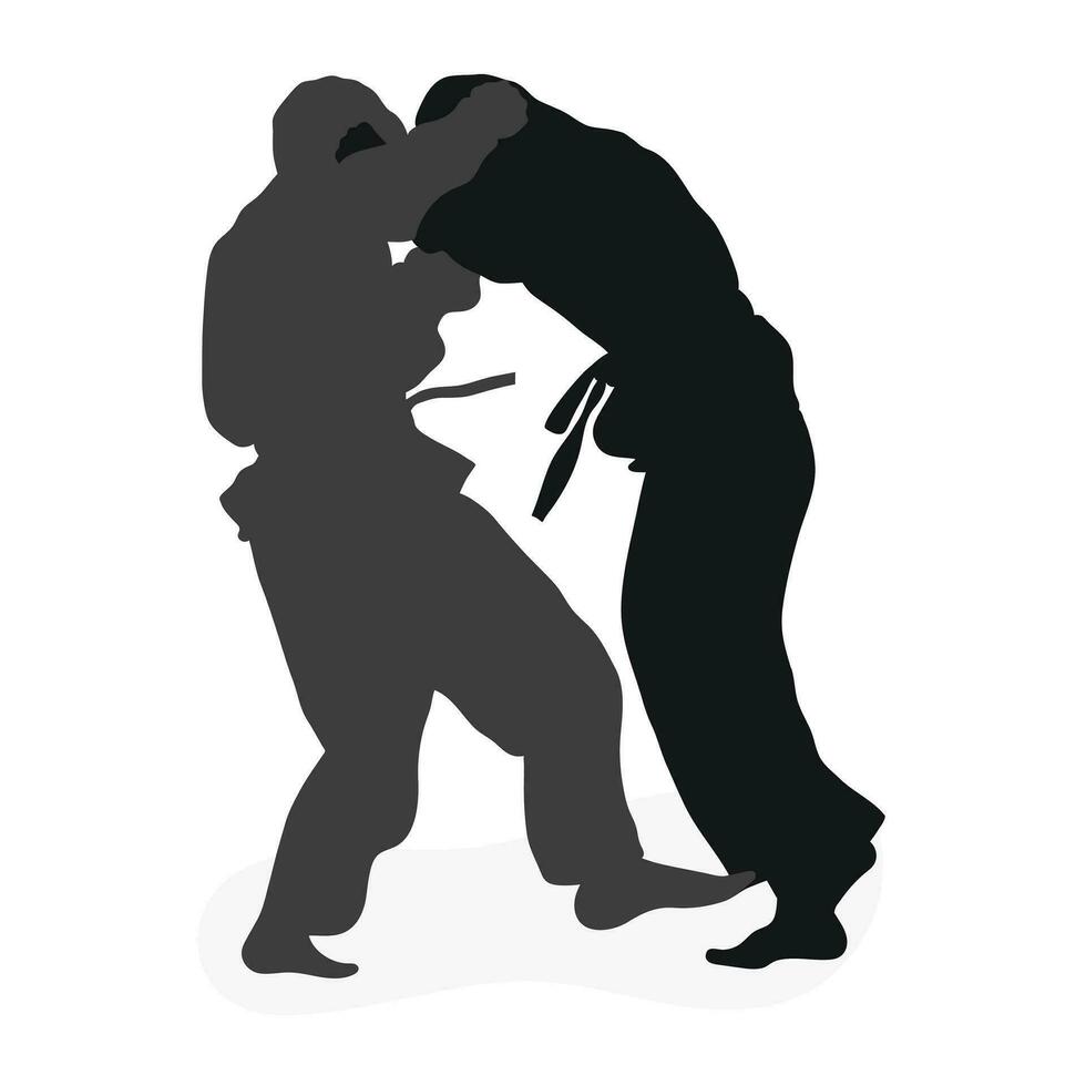 Immagine silhouette judoka. judo, marziale arte, sportività, lotta, duello, alle prese, combattere, battagliero, lotta vettore