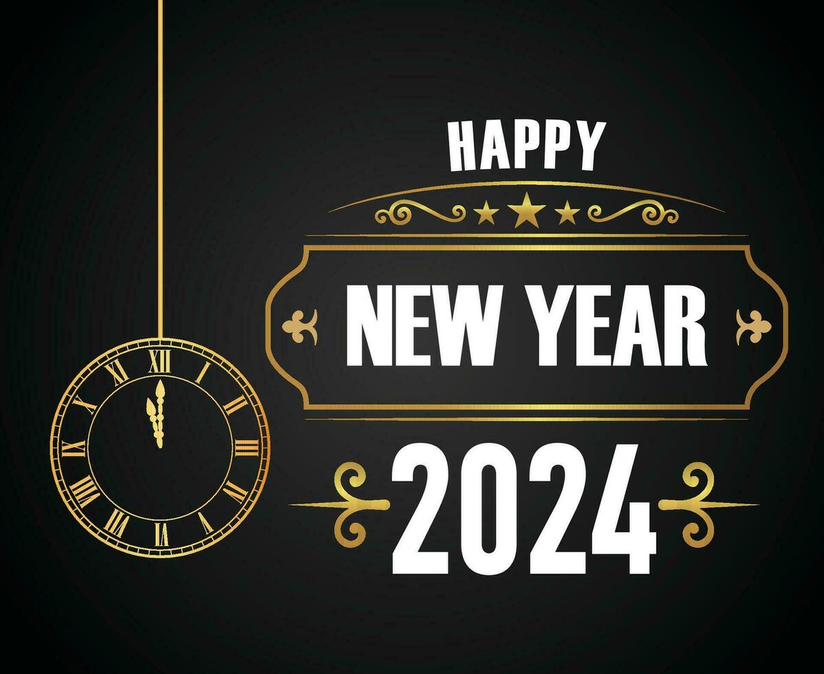 2024 contento nuovo anno vacanza astratto oro e bianca design vettore logo simbolo illustrazione con nero sfondo