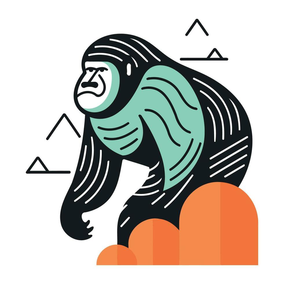 vettore illustrazione di gorilla su bianca sfondo con geometrico forme. lineare stile.