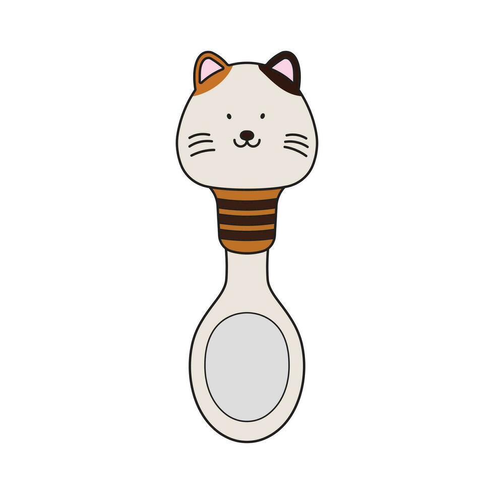 bambini disegno cartone animato vettore illustrazione gattino sagomato bambino cucchiaio isolato nel scarabocchio stile