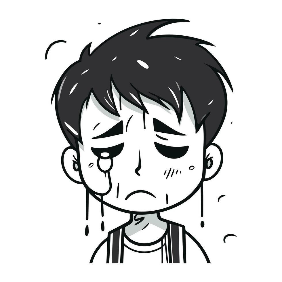 illustrazione di un' ragazzo pianto con lacrime fluente giù il suo viso. vettore
