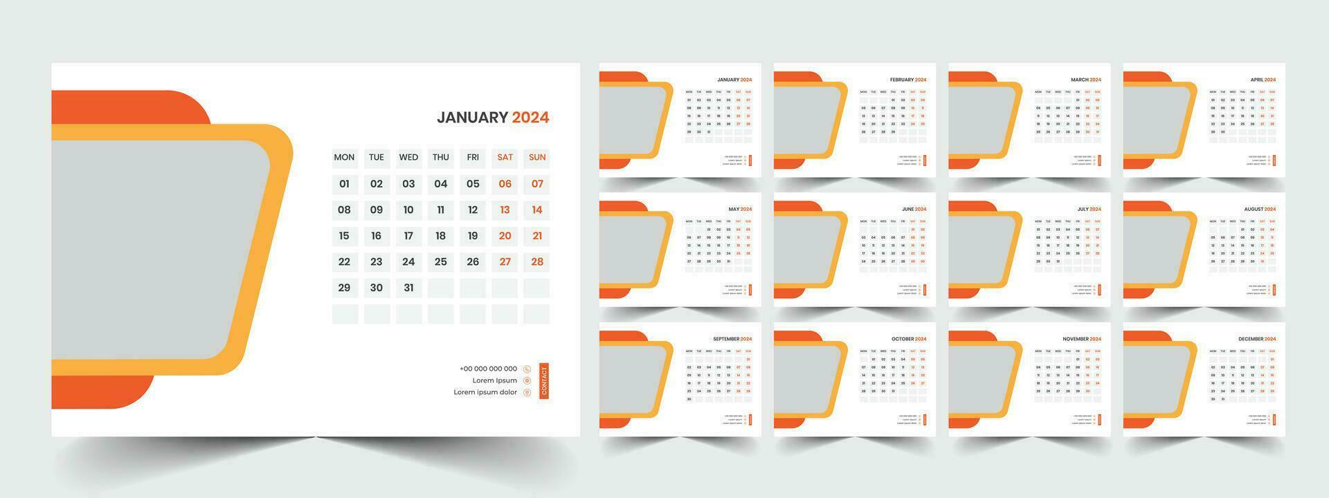 scrivania calendario 2024 modello disegno, ufficio calendario 2024 vettore