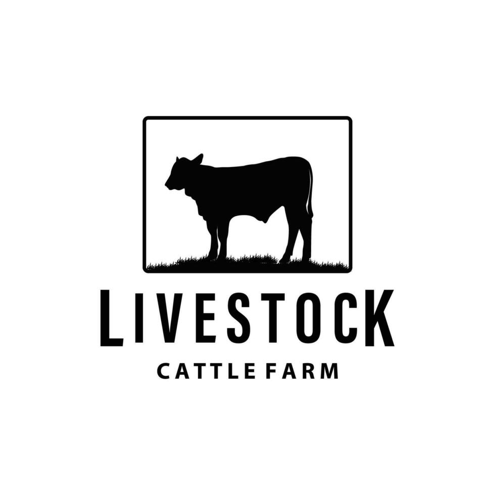 mucca logo, semplice bestiame azienda agricola disegno, bestiame silhouette, vettore distintivo per attività commerciale marca