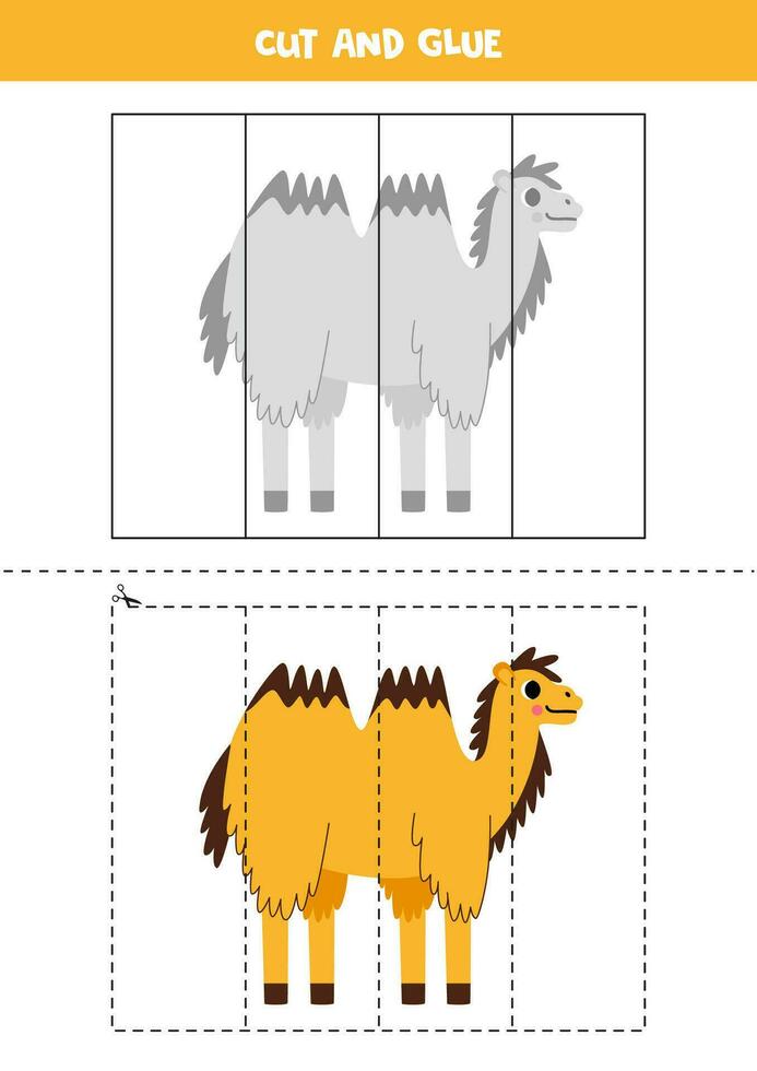 tagliare e colla gioco per bambini. carino cartone animato bactrian cammello. vettore